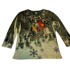 SML Sport Red Cardinal Beaded Chrismas Top Size Small